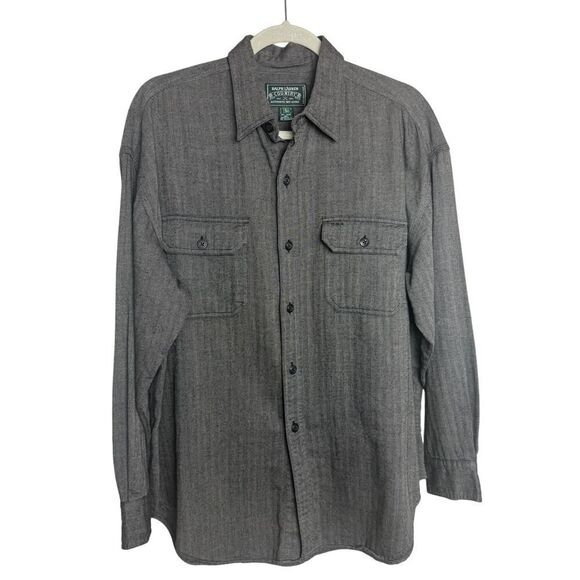 VTG Ralph Lauren Country Herringbone Cotton Wool Blend Button Down Men's Sz. L - Picture 1 of 4